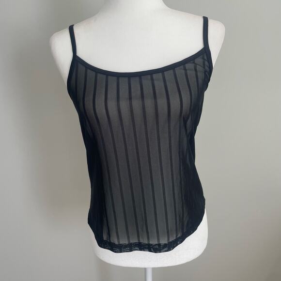 Warner's Vintage Sheer Black Striped Romantic Camisole Lingerie Tank Top Sz L - Picture 1 of 7